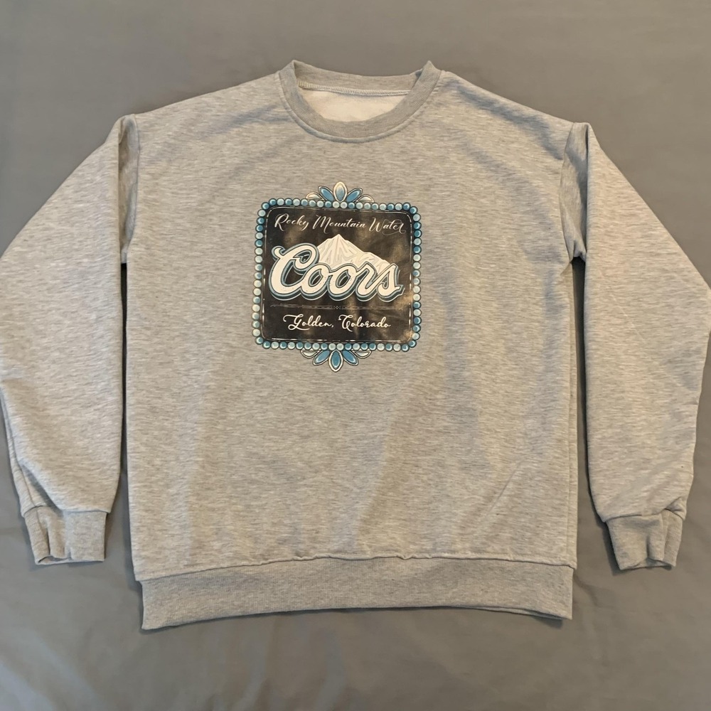 Coors Sweatshirt Mens Medium Gray Rocky Mountain Water Beer Golden Colorado